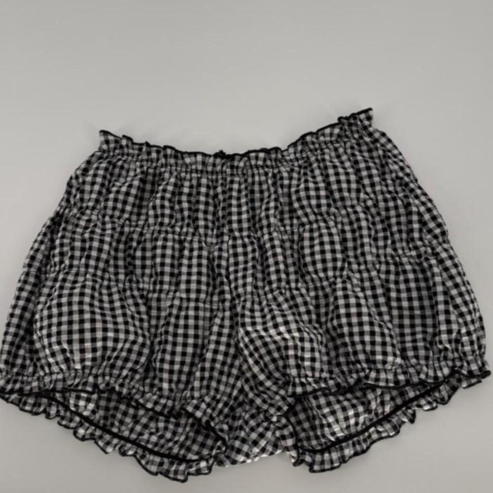 Altar'd State Black White Gingham Ruffle Shorts XS Elastic Waist Tiered